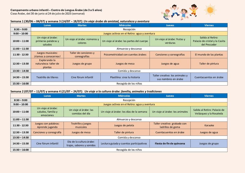 Programa campamento 3-5 años Programa campamento 3-5 años