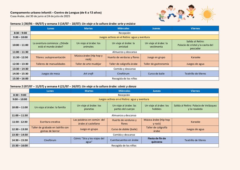 Programa campamento 6-12 años Programa campamento 6-12 años